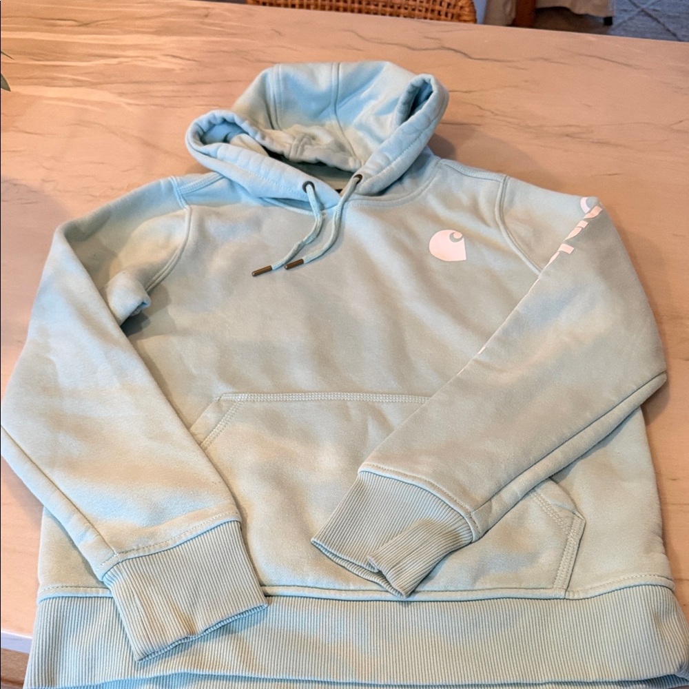 Carhartt WIP Pastel Blue green Hoodie with White Logo